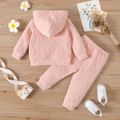 2pcs Baby Boy/Girl Solid Textured Button Front Long-sleeve Hoodie and Sweatpants Set Pink image 3