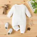 Baby Boy/Girl Bear Embroidered Imitation Knitting Long-sleeve Jumpsuit White