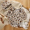 2pcs Baby Girl Allover Leopard Print Long-sleeve Thermal Fuzzy Romper with Hat Set Apricot image 2