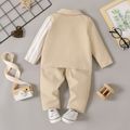 2pcs Baby Boy/Girl Apricot Spliced Striped Long-sleeve Shirt and Pants Set Apricot image 2
