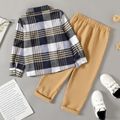 2pcs Kid Boy Preppy style Lapel Collar Long-sleeve Plaid Shirt and Khaki Pants Set Navy