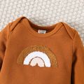 2pcs Baby Boy Rainbow Embroidered Long-sleeve Waffle Romper with Hat Set Brown image 4