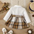 Baby Girl Solid Long-sleeve Spliced Plaid Belted Button Front Dress ColorBlock image 2
