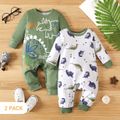 2-Pack Baby Boy 95% Cotton Long-sleeve Dinosaur Print Jumpsuits Set MultiColour image 1