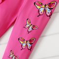 2pcs Baby Girl Butterfly Print Hot Pink Long-sleeve Ruffle Hem Top and Leggings Set Roseo