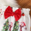 Christmas 2pcs Baby Girl 95% Cotton Ruffle Long-sleeve Letter Graphic Romper and Bow Front Allover Print Pants Set Red-2 image 5