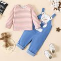 2pcs Baby Boy Long-sleeve Striped Tee and Bear Graphic Overalls Set Light Blue image 2