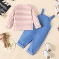 2pcs Baby Boy Long-sleeve Striped Tee and Bear Graphic Overalls Set Light Blue image 3