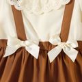 Baby Girl Ruffle Collar Long-sleeve Bow Front Solid Spliced Dress Caramel image 4