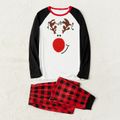 Christmas Family Matching Deer Print Raglan-sleeve Red Plaid Pajamas Sets (Flame Resistant) redblack