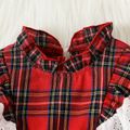 Christmas Baby Girl Ruffle Trim Spliced Red Plaid Mock Neck Long-sleeve Jumpsuit Red-2 image 3