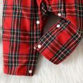 Christmas Baby Girl Ruffle Trim Spliced Red Plaid Mock Neck Long-sleeve Jumpsuit Red-2 image 5