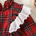 Christmas Baby Girl Ruffle Trim Spliced Red Plaid Mock Neck Long-sleeve Jumpsuit Red-2 image 4