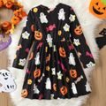 Kid Girl Halloween Ghost Print Long-sleeve Dress Black