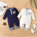 Baby Boy Striped Spliced Solid Long-sleeve Button Front Jumpsuit White image 1