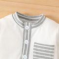 Baby Boy Striped Spliced Solid Long-sleeve Button Front Jumpsuit White image 4