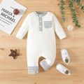 Baby Boy Striped Spliced Solid Long-sleeve Button Front Jumpsuit White image 2