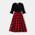 Christmas Family Matching Solid Spliced Red Plaid Dresses and Polo Shirts Sets ColorBlock image 2