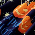 2pcs Kid Girl Halloween Graphic Sleeveless Dress and Button Design Cardigan Set Orange