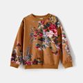 Mommy and Me Long-sleeve Allover Floral Print Khaki Sweatshirts Khaki