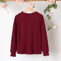Kid Girl 3D Bowknot Design Cable Knit Textured Mock Neck Long-sleeve Tee Burgundy image 5