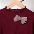 Kid Girl 3D Bowknot Design Cable Knit Textured Mock Neck Long-sleeve Tee Burgundy image 3