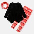 Tom and Jerry 2pcs Kid Girl Christmas Embroidered Velvet Long-sleeve Tee & Allover Print Leggings and Scarf Set Black image 2