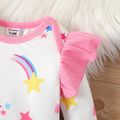2pcs Baby Girl Allover Stars Print Long-sleeve Romper and Solid Rib Knit Layered Ruffle Trim Pants Set Roseo image 3