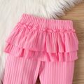 2pcs Baby Girl Allover Stars Print Long-sleeve Romper and Solid Rib Knit Layered Ruffle Trim Pants Set Roseo image 4