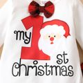 Christmas 2pcs Baby Boy Bow Tie Decor Santa & Letter Print Long-sleeve Romper and Red Plaid Suspender Pants Set REDWHITE image 4