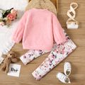 2pcs Baby Girl Bear Embroidered Long-sleeve Fuzzy Pullover and Allover Print Leggings Set pink
