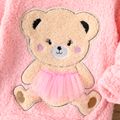 2pcs Baby Girl Bear Embroidered Long-sleeve Fuzzy Pullover and Allover Print Leggings Set pink image 3