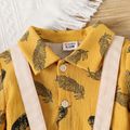 2pcs Baby Boy 100% Cotton Long-sleeve Allover Feather Print Button Up Shirt and Solid Suspender Pants Set Ginger-2 image 3