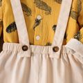 2pcs Baby Boy 100% Cotton Long-sleeve Allover Feather Print Button Up Shirt and Solid Suspender Pants Set Ginger-2 image 4