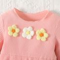 Baby Girl Knitted Flower Detail Rib Knit Long-sleeve Jumpsuit DarkPink image 4