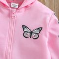 Kid Girl Butterfly Print Zipper Pink Hooded Jacket Pink