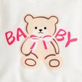 2pcs Baby Girl Bear & Letter Print Drop Shoulder Long-sleeve Sweatshirt and Plaid Sweatpants Set PinkyWhite image 3