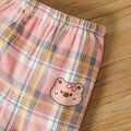 2pcs Baby Girl Bear & Letter Print Drop Shoulder Long-sleeve Sweatshirt and Plaid Sweatpants Set PinkyWhite image 4