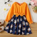 Kid Girl Floral Print Splice Belted Long-sleeve Dress Yellow image 1