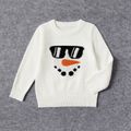 Christmas Family Matching Snowman Graphic White Knitted Belted Dresses and Tops Sets White