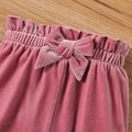 2pcs Baby Girl Pink Velvet Ruffle Trim Long-sleeve Top and Bow Front Pants Set Pink image 5