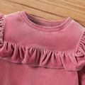 2pcs Baby Girl Pink Velvet Ruffle Trim Long-sleeve Top and Bow Front Pants Set Pink image 3