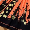 Kid Girl Halloween Graphic Building Print Colorblock Belted Long-sleeve Dress Black image 5