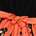 Kid Girl Halloween Graphic Building Print Colorblock Belted Long-sleeve Dress Black image 4
