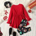 3pcs Kid Girl Christmas Ruffled High Low Long-sleeve Tee and Leggings & Scarf Set Red image 2