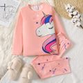 2pcs Kid Girl Unicorn Print Pink Tee and Star Print Pink Pants Pajamas Sleepwear Set Pink image 1