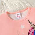 2pcs Kid Girl Unicorn Print Pink Tee and Star Print Pink Pants Pajamas Sleepwear Set Pink image 3