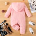 Baby Boy/Girl Letter Embroidered Waffle Textured Long-sleeve Hooded Jumpsuit Pink image 3