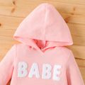 Baby Boy/Girl Letter Embroidered Waffle Textured Long-sleeve Hooded Jumpsuit Pink image 4