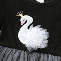 Toddler Girl Swan Embroidered Mesh Splice Long-sleeve Dress Black image 3